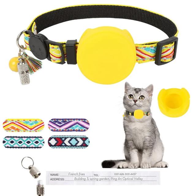 Coleira Ajustável para Pets com Airtag GPS e Pingente Bell Antiperda - Ideal para Gatos e Cães