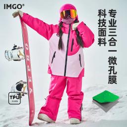 Terno de esqui profissional para meninas inverno quente roupas de snowboard esporte ao ar livre neve wear grosso à prova dwaterproof água crianças jaqueta de esqui calça - Image 2
