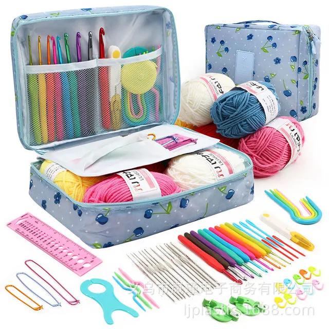 Kit Completo de Crochê e Tricô para Iniciantes com Ganchos, Agulhas, Saco de Armazenamento e 6 Meadas - 59 Peças Essenciais