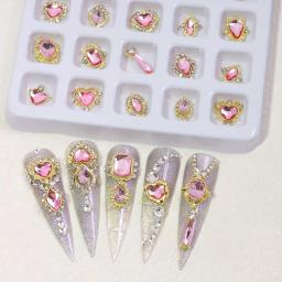 Elegante 3D Alloy Nail Art encantos com strass cristal, perfeito para Nail Salon, disponível em dourado, rosa, verde e azul - Image 5