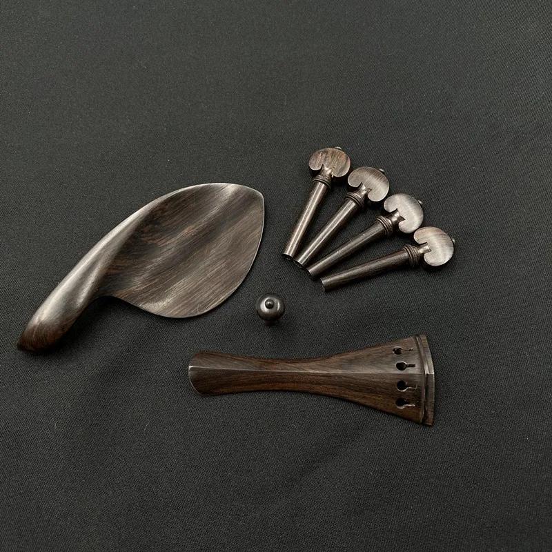1 conjunto de alta qualidade violino 4/4 ébano natural acessórios de madeira acessórios de peças, tailpiece + pinos de ajuste + endpins + descanso queixo/suporte de queixo - Image 1