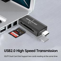 Leitor de cartão SD TF tipo C 2 em 1 Leitor de cartão USB 2.0 para PC Acessórios para laptop Leitor de cartão de memória inteligente de alta velocidade Adaptador de cartão SD - Image 2