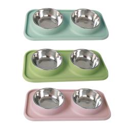 Tigela dupla para cães com esteira de Silicone Tigela antiderrapante para gatos Alimentador de água de aço inoxidável Alimentação para animais de estimação Tigelas para cães e gatos - Image 6