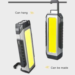 Lanterna LED multifuncional com ímã, USB recarregável, bateria 18650, tocha portátil, luz de trabalho COB, lanterna de acampamento ao ar livre - Image 2