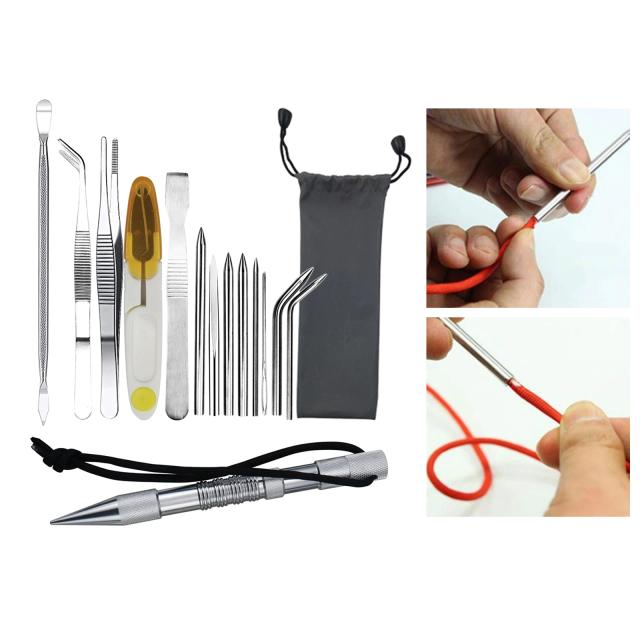 Agulhas de Paracord com Tesoura de Aço Inoxidável e Moldura de Madeira - Kit DIY para Fazer Pulseiras de Corda Paraquedas