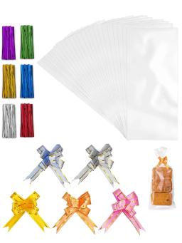 Conjunto De Saco De Celofane De Laço De Metal Plástico, Favor De Festa Descartável, Embalagem De Presente, Embrulho De Casamento, Pull Bow, Armazenamento De Alimentos, 25x15cm, 300Pcs - Image 4