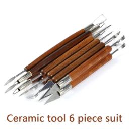 Ferramentas de cerâmica de madeira dupla, faca de arame para reparo de argila, escultura de argila, 6 peças por conjunto - Image 1