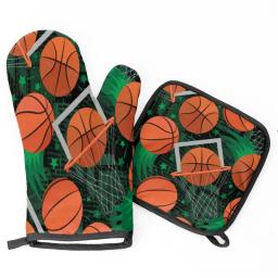 Conjuntos de luvas e panelas para forno de basquete, suporte para luvas de cozinha, resistente ao calor, para micro-ondas, churrasco, grelhar - Image 3