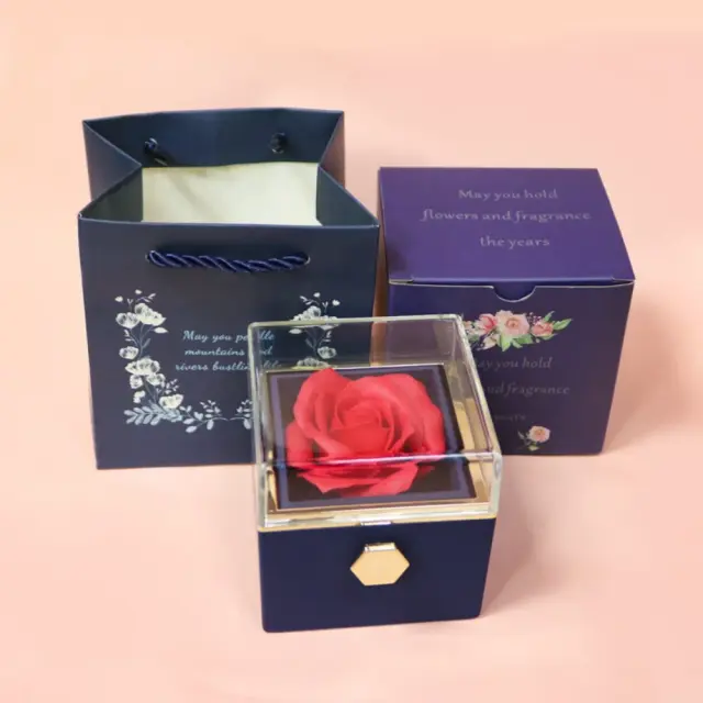 Caixa de Jóias Giratória em Forma de Flor Rosa - Presente Ideal para Casamentos e Dia dos Namorados