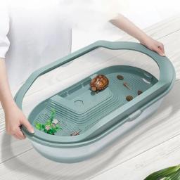 Recipiente Tanque Tartaruga para Tanque de Peixes Répteis, Casa Destacável, Água Fácil de Trocar, Ninho De Plástico, Áreas Para Raça Alimentar, Nadar Bask - Image 2