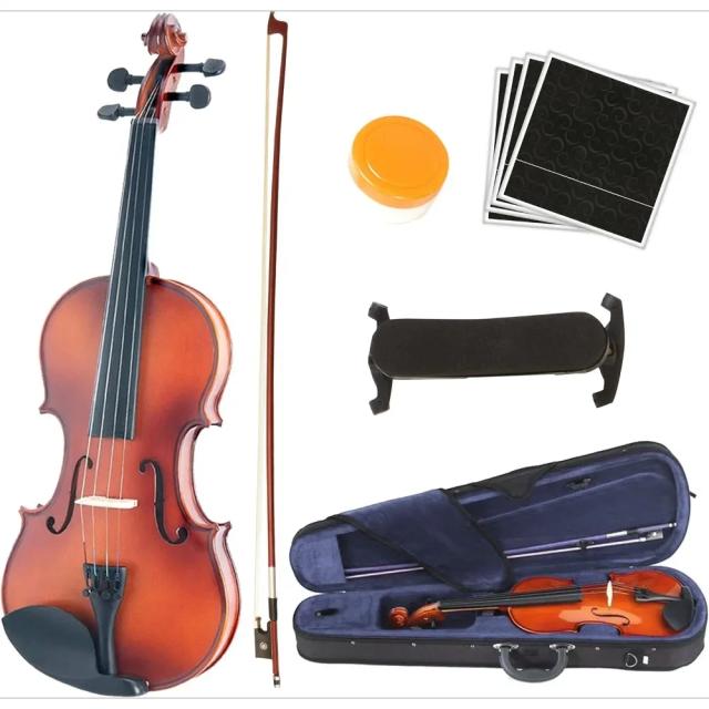 Kit Completo de Violino para Iniciantes com Estojo Duro, Colofônia, Arco e Cordas de Madeira