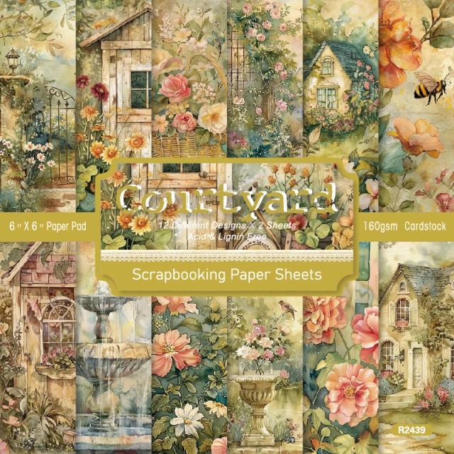 Papel de Scrapbook Jardim Vintage para Artesanato DIY - Kit com 24 Folhas de 6"x6"