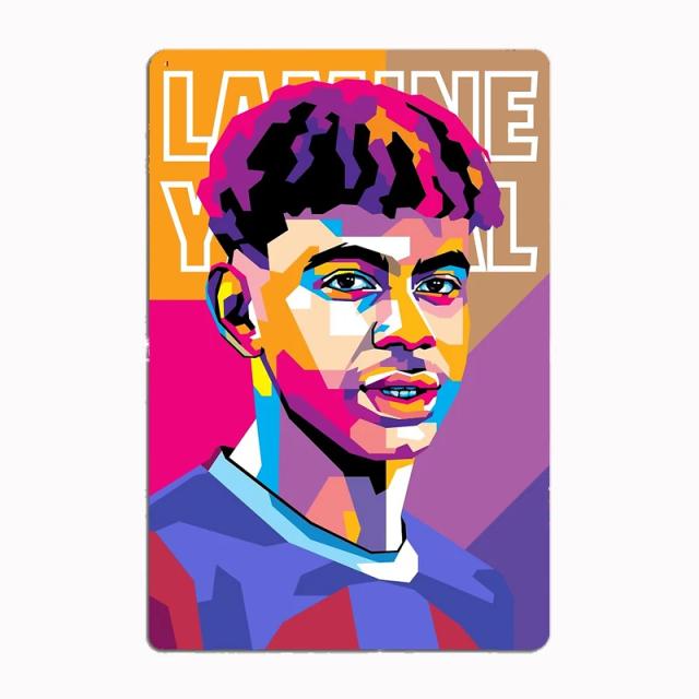 Pôsteres Personalizados em Metal de Lamine Yamal WPAP para Decoração Vintage de Casa e Espaços de Cinema e Garage
