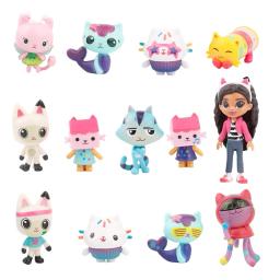 13 pçs gabby dollhouse anime figura brinquedo carro sorridente gato abraço gaby menina bonecas mercat dos desenhos animados figura de ação crianças presentes de aniversário de natal - Image 1