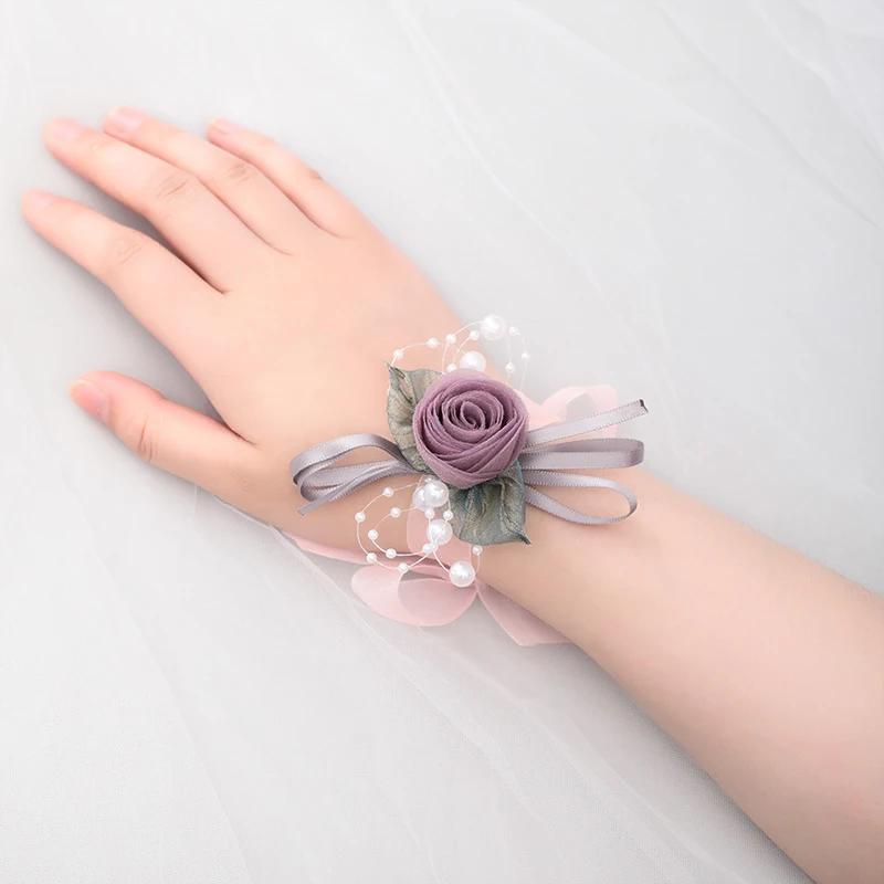Rosas de seda branco pulso corsage flores para damas de honra flor pulseira rosa nupcial irmãs acessórios de casamento - Image 1