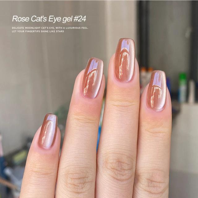 Gel de Unha Rosa Cristal com Olho de Gato e Brilho Magnético UV - 15ml para Arte de Manicure DIY