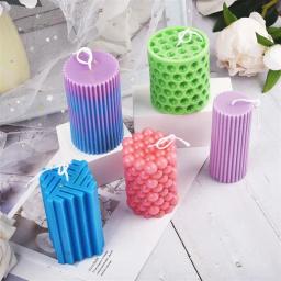Clássico listrado romano cilíndrico silicone vela molde colunar listrado diy castiçal fazendo design forma vela artesanal - Image 2
