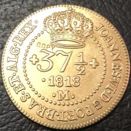 1818-m brasil 37 1/2 reiras ouro vintem-joao vi moeda de cobre cópia - Image 3