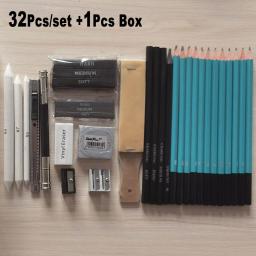 Profissional 33 pces 50 conjunto de arte kit completo com caixa 5h-8b esboço desenho lápis carvão grafite vara barra borracha para o artista - Image 6
