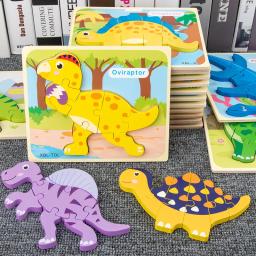 Bebê de madeira dos desenhos animados dinossauro 3d quebra-cabeça para crianças menino menina montessori aprendizagem precoce educacional puzzle brinquedos - Image 3