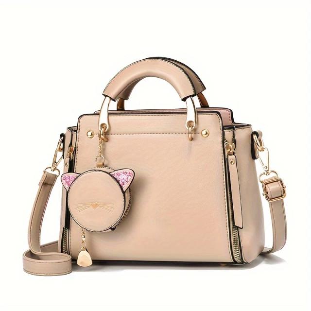 Bolsa Crossbody de Couro Falso com Orelhas de Gato - Estilo Chic e Versatilidade para Mulheres