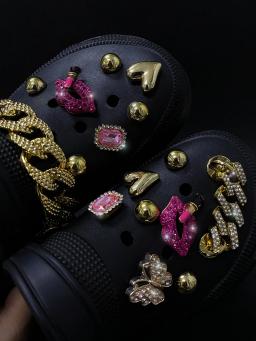 16 peças acessórios de sapatos com buraco destacável: lábios e batom de strass de metal, decorações de sapatos de flores ABS, adequados para sandálias A - Image 4