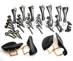 Esculpido Ebony madeira violino Peças Acessórios, Pegs, Tailpiece, Endpin, Chinrest com braçadeira, Cork cauda Gut, Fine Tuner, 4 Tamanho - Image 1