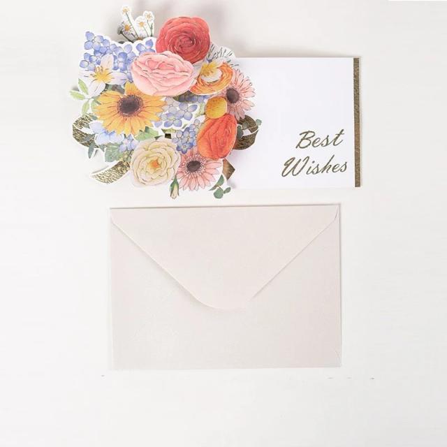 Conjunto de Cartões Pop-up 3D com Flores Românticas para Casamentos e Aniversários - Presentes Criativos e Desejos Especiais