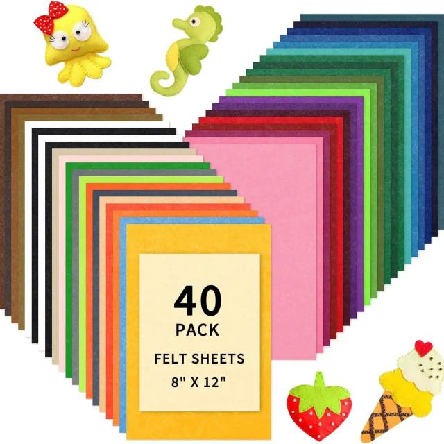 Feltro Fino HTVRONT para Artesanato - Conjunto com 40 Folhas 8"x12", Agulha e Rosca Inclusas para DIY