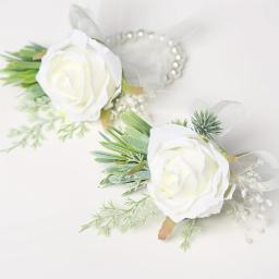 Flor De Pulso Corsage para dama de honra, Noiva Pin, Artificial Boutonnieres, Falso Pulseira Pérola, Acessório Do Casamento, Novo - Image 4