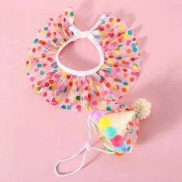 Chapéu para festa de aniversário de animais de estimação, chapéu com bolinhas de renda, babador fofo para cães pequenos e médios, produtos para animais de estimação, acessórios para cachorros - Image 3