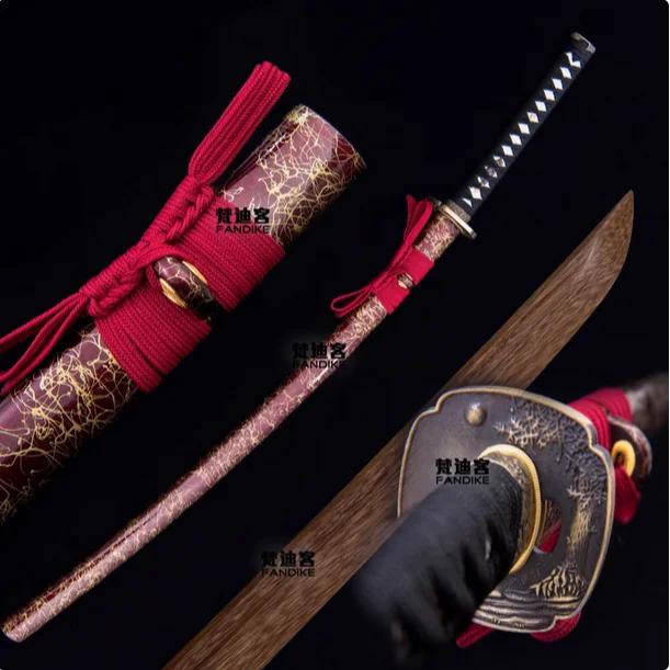 Espada samurai japonesa Katana Tachi, lâmina de madeira de wengué sólido de alta qualidade, acessórios de cobre/liga, não afiada
