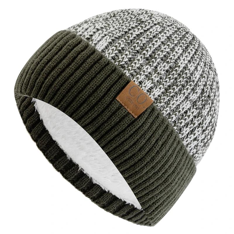 Novos chapéus de inverno unissex de dois tons adicionam forrados de pele homens e mulheres moda gorro quente casual inverno chapéus de malha - Image 1