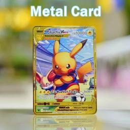 Pokemon cartão de metal pokemon letras ouro ferro jogando cartas gengar vmax rayquaza charizard pikachu vstar anime jogo presente brinquedos do miúdo - Image 5