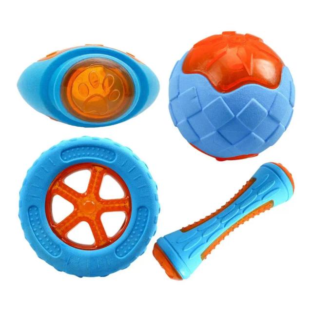 Brinquedos interativos para cães: flutuadores, limpeza dental e diversão na água - 4 peças para piscina e praia
