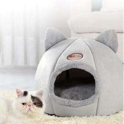 Cama confortável para animais de estimação, casinha de cachorro pequena, barraca para gatos, cesta de esteira, ninho aconchegante, tenda interna, ninho aconchegante, inverno - Image 3