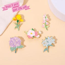 Mês flores esmalte pinos íris lírio hortênsia pêssego flor broche lapela emblema dos desenhos animados planta jóias presente para crianças amigos - Image 2