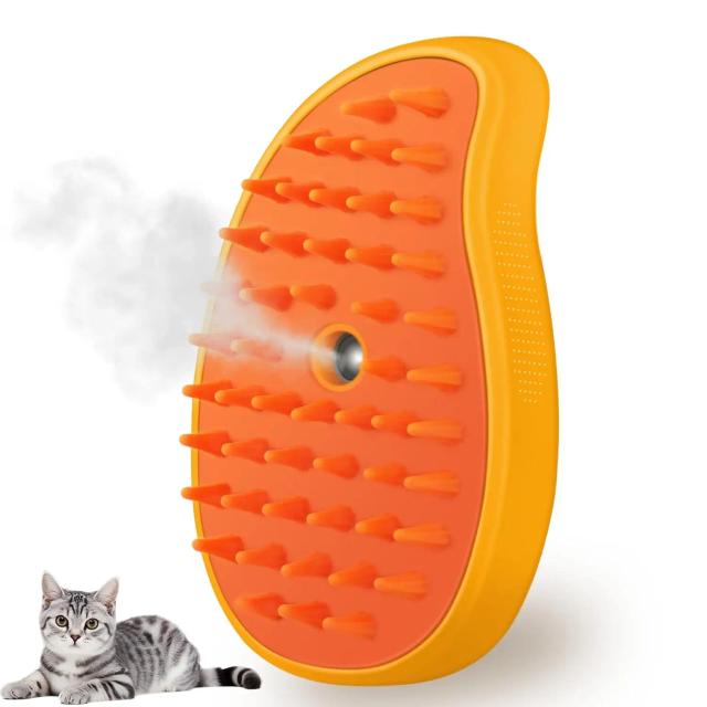 Escova de Vapor Elétrica para Gatos com Pulverizador de Água e Removedor de Cabelo de Silicone Macio