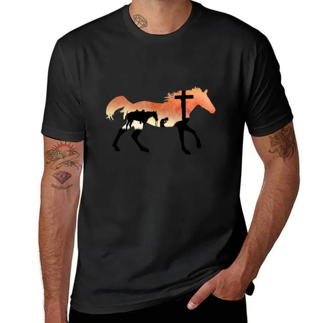 Camiseta Masculina Vintage Esportiva com Gráficos de Vaqueiro e Oração Atualizada para Fãs