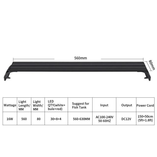 Iluminação Ajustável Impermeável para Aquários e Plantas Aquáticas com Temporizador, 3 Cores e Ajuste de 20-63cm