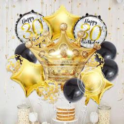 Decoração para festas de aniversário para adultos, coroa grande, balão estrelado, preto e dourado, 21, 30, 40, 50, 60 anos de aniversário, 14 peças - Image 3