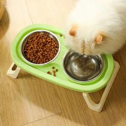 Bacia dupla de aço inoxidável com suporte, alimentador dobrável para gato, cachorro e cachorro, prato de alimentação de água, bebedouro - Image 3