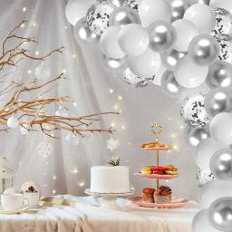 Látex balão conjunto adequado para festas de aniversário e cerimônia de casamento, metal, prata, glitter, prata, branco, 10 ", 30pcs - Image 5