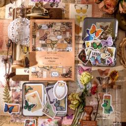 Conjunto de adesivos de material artesanal, Vintage Journal Envelope Collage, Caixa decorativa de borboleta planta, Pacote 100 pcs - Image 1