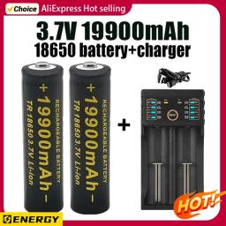 2024 100% nova marca original 18650 bateria de lítio tocha 18650 bateria recarregável + 201 carregador 3.7 v 19900mah lanterna - Image 1