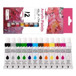Conjunto de Tinta Acrílica Impermeável para Iniciantes, Arte Suprimentos para Artistas, Pintura DIY em Parede de Lona, Projetos Artesanais, Tubos 9ml, 12 Cores - Image 1