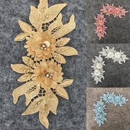 3D tridimensional flor bordado, decoração do laço, strass pérola, vestuário Applique artesanato, costura de tecido, acessórios DIY - Image 3