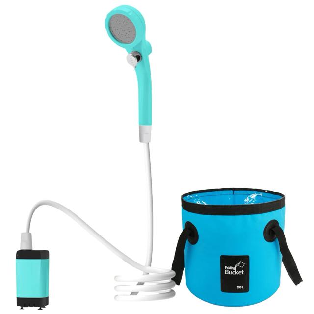 Chuveiro Elétrico Portátil com Bateria Recarregável, Balde Dobrável e Display Digital para Camping - 20L