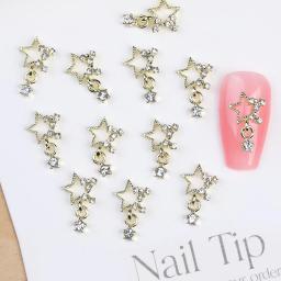 Silver Star Nail Charms com Strass, Shiny 3D Alloy, Heart Nail Jewelry, Y2K Charms para decoração de unhas acrílicas, 10 unid, 20 unid - Image 5