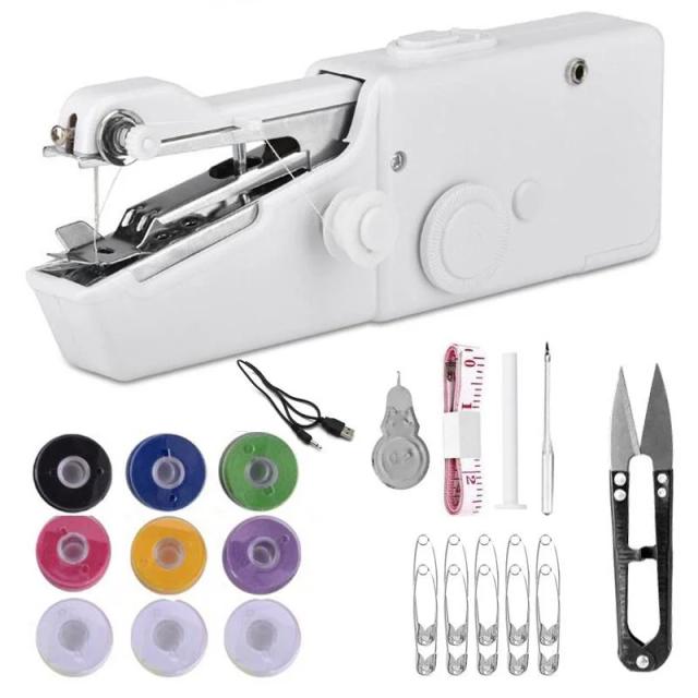 Mini Máquina de Costura Portátil: Conjunto Elétrico Completo com 26 Acessórios para Roupas de Tecido